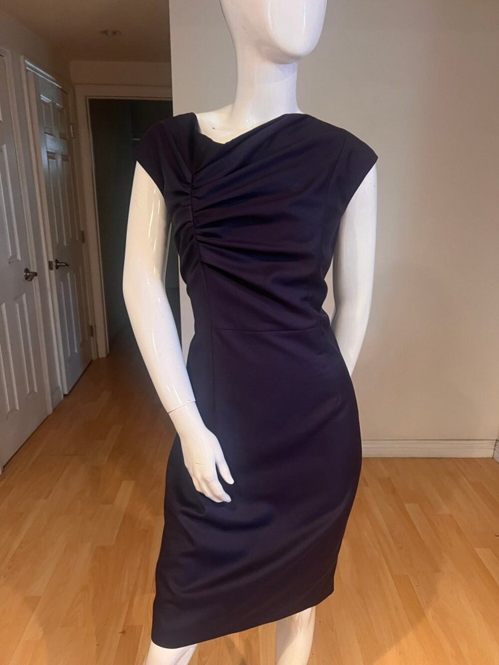 $400 PORTS 1961 PINTUCK WOOL BLEND SHEATH DRESS SIZE 8 US DEEP PURPLE